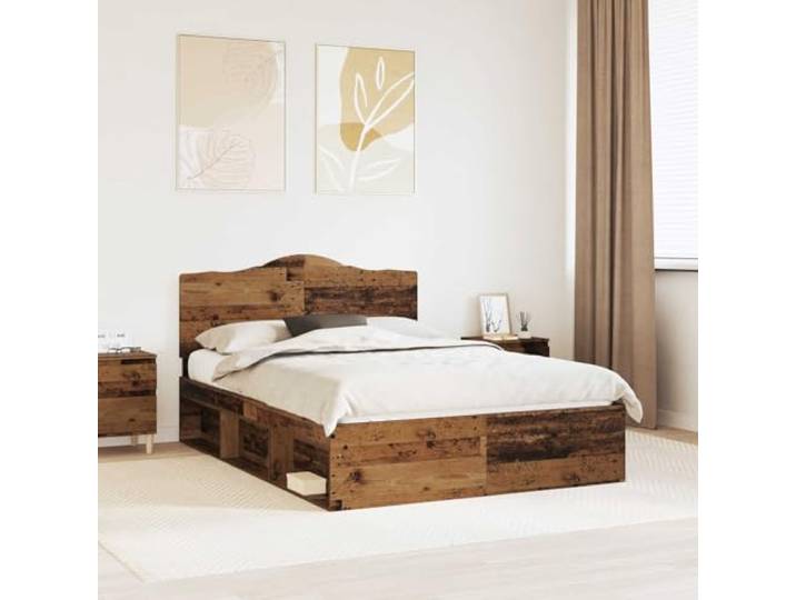 Holzwerkstoff Stabilität Modernes Design Bettgestell Braun 140 x 190 cm Bettrahmen Altholz 140 x 190 cm Massives Kiefernholz Bettgestell mit Kopfteil und Lattenrost Stabil Modern