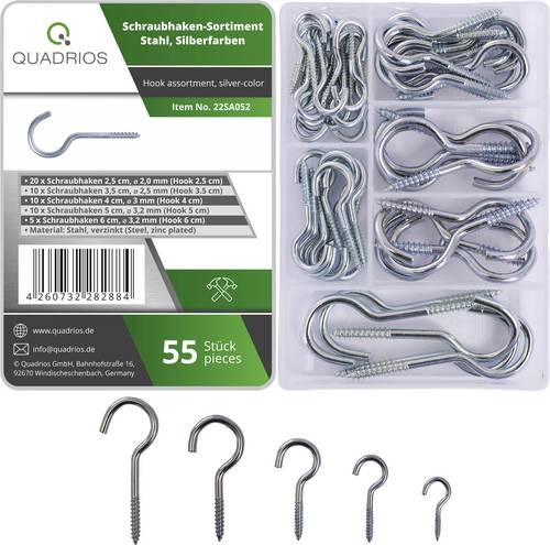 Quadrios 22SA052 Schraubhaken-Sortiment Silber 55 Teile 55St.