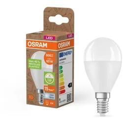 OSRAM E14 LED Tropfenlampe Recycled Plastic matt 7,5W wie 60W neutralweißes Licht