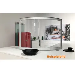 Hygieneschutzwand Novocal gebogen ohne Durchreiche transparent, Scheibe aus Plexglas, Rahmen und Fuß aus Metall
