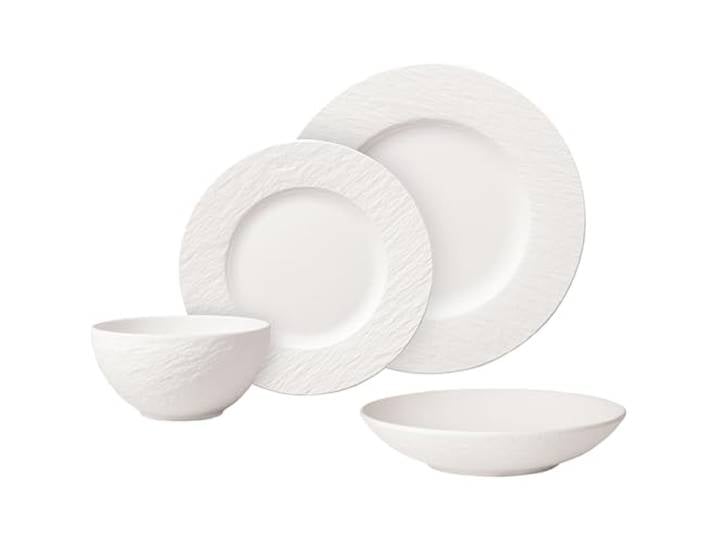 Villeroy & Boch – Manufacture Rock Blanc Tafel-Set, 16 Tlg., Geschirr Set Für 4 Personen, Premium Porzellan, Weiß