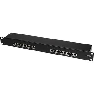 LogiLink Patchpanel NP0057, Cat 6, 19 Zoll, 1HE, schwarz, STP geschirmt, mit 16 Ports