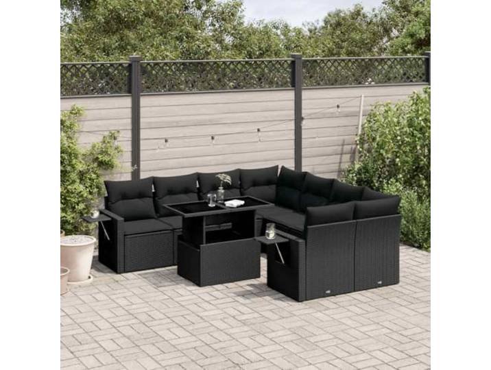 YUTAASU 9-TLG. Poly Rattan Sofagarnitur Schwarz Mit Kissen