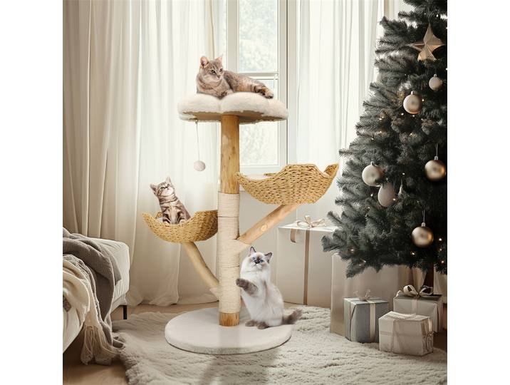 Meuble moderne en bois massif pour chat, arbre d'escalade, centre d'activités avec griffoir pour chaton, 110cm