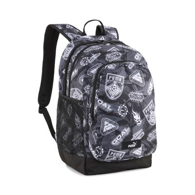 Rucksack PUMA "ACADEMY AOP BACKPACK", schwarz-weiß (puma schwarz, football aop), Rucksäcke, Netz, Polyester, gemustert, Rucksack, für Erwachsene, sportlicher Stil, für Alltag und unterwegs