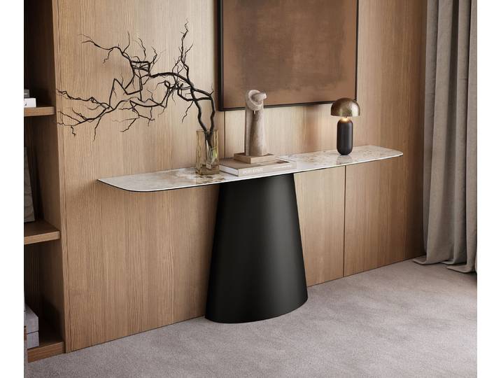 Konsolentisch Edge Boot 180x40 cm Keramik Minas Melange Weiß-Beige Conos Metall Schwarz, Konsolentische