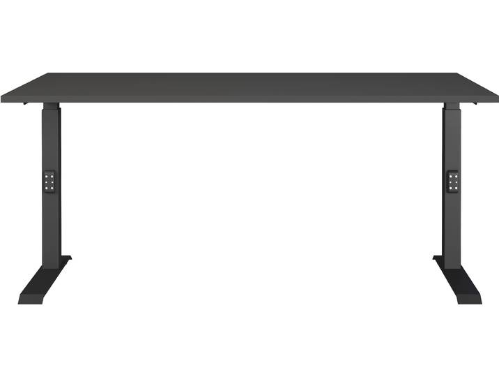 Schreibtisch GERMANIA Lemont , grau (graphit, schwarz, graphit), B:160cm H:68cm T:80cm, Tische, Schreibtisch, Mechanisch höhenverstellbarer Schreibtisch
