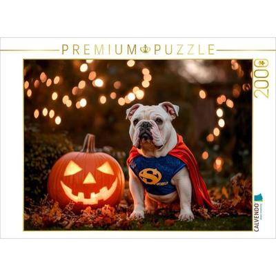 CALVENDO Puzzle Englische Bulldogge als Halloween Superheld | 2000 Teile Lege-Größe 90x67cm Foto-Puzzle für glückliche Stunden, von , Calvendo Puzzle