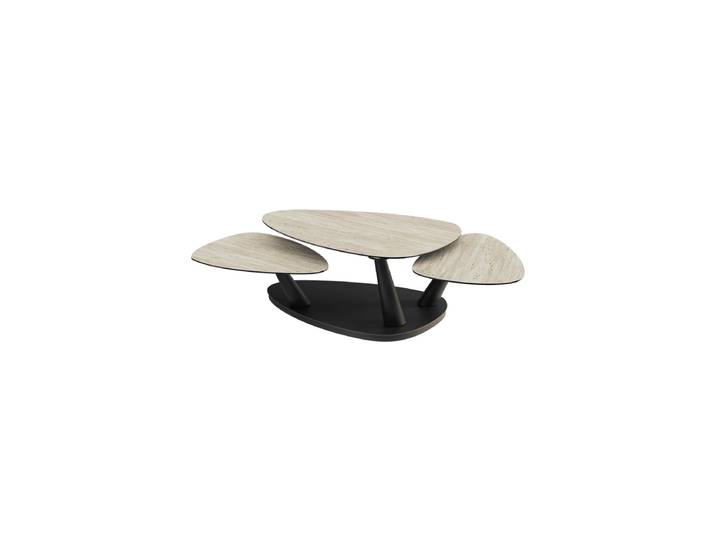 Ausziehbarer, flexibler Design Keramik Couchtisch „Camelias“ Keramik Travertin Akante Design