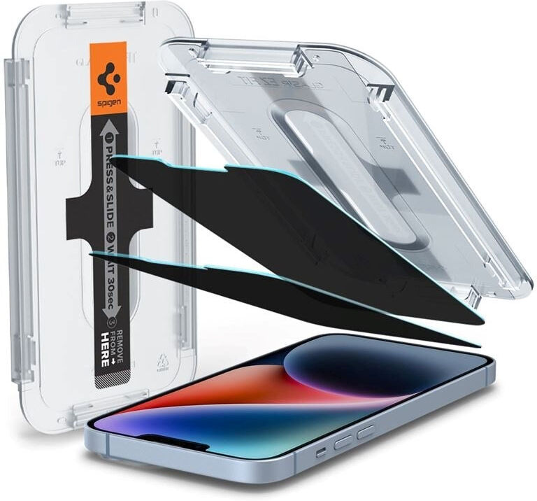 iPhone 14 / 13 / 13 Pro Spigen EZ Fit Glas.tR Beskyttelsesglas 2 Stk. - Privacy Filter - Case Friendly - Gennemsigtig