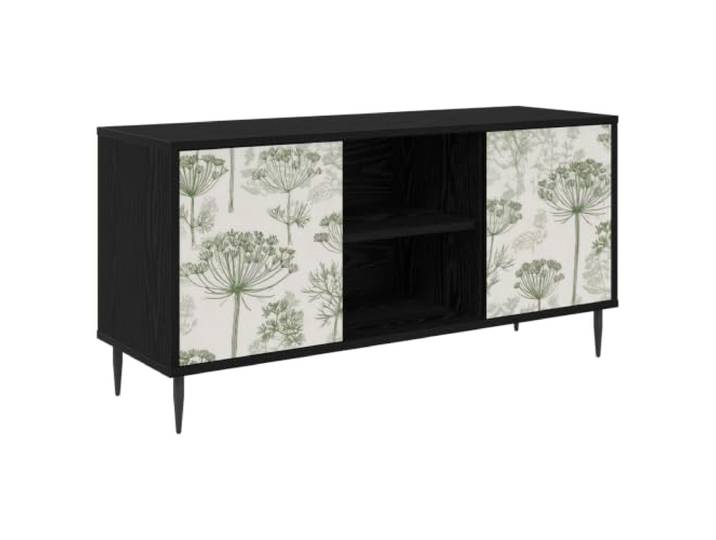 Favemtsl TV-Schrank 102x33x51 cm Lowboard 2 Türen Schwarz Eichen-Optik Elegante Frontstruktur für das Schlafzimmer oder Wohnzimmer, 11 cm Bodenabstand für leichte Bodenreinigung und Luftfluss.