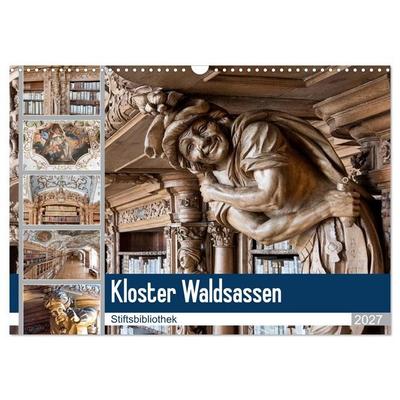 Kloster Waldsassen Stiftsbibliothek (Wandkalender 2027 DIN A3 quer), CALVENDO Monatskalender