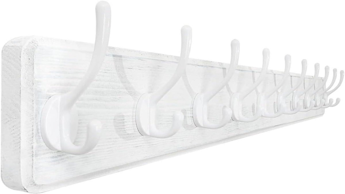 Witte wandkapstok met haken voor kleding, 98 cm lang