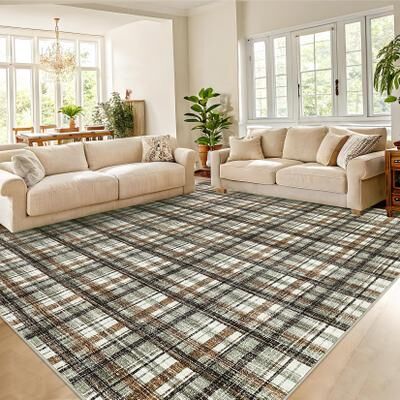 Garvee Timeless Check Washable Area Rug
