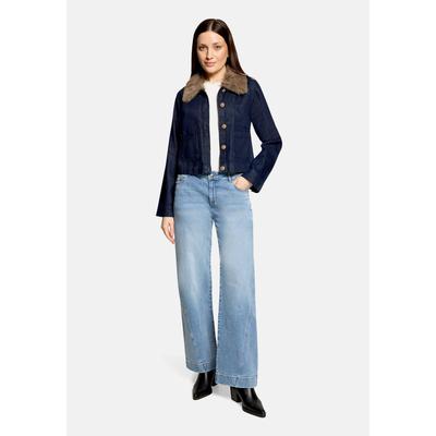 Jackenblazer CARTOON "Damen mit Kunstfellkragen", Damen, Gr. 42, blau (patch blau, braun), Obermaterial: 100% Baumwolle, gerade normal, Blazer