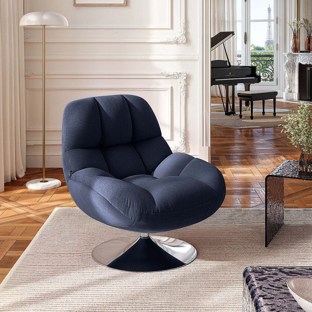 Habitat Fauteuil pivotant en tissu et métal chromé - bleu nuit Bleu 76x88x84cm
