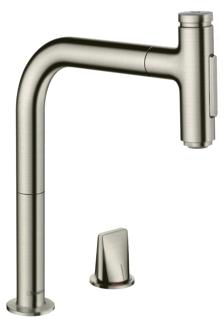 Hansgrohe Select spoelmengkraan met uittrekbare douchekop en sprayfunctie in roestvrijstalen look