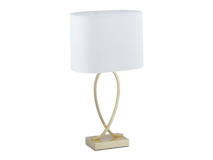 Goldene Tischlampe mit Stoffschirm Weiss-Gold
