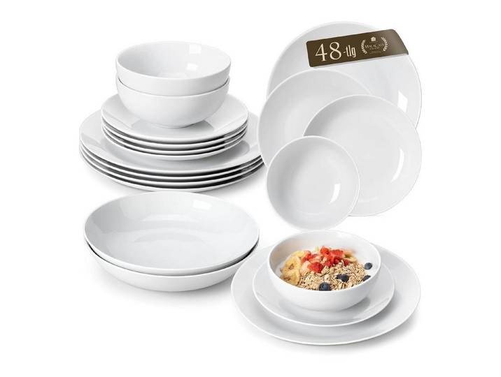 LuxusKollektion Tafelservice Geschirrset 12 Personen 48tlg Porzellan Tafelservice Weiß 48-teiliges