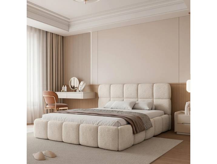 Polsterbett CERETTO 180x200 Hellbeige mit Bettkasten & Lattenrost