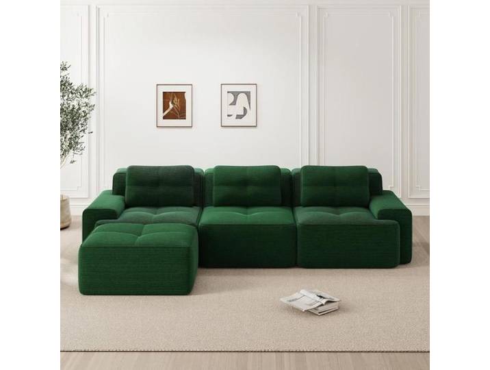 Canapé modulaire - KOMHTOM - Cloud L - 3 places - velours côtelé vert - angle réversible