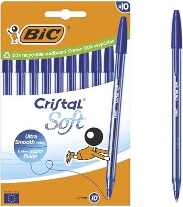 BIC Kugelschreiber Cristal Soft transparent Schreibfarbe blau, 10 St.