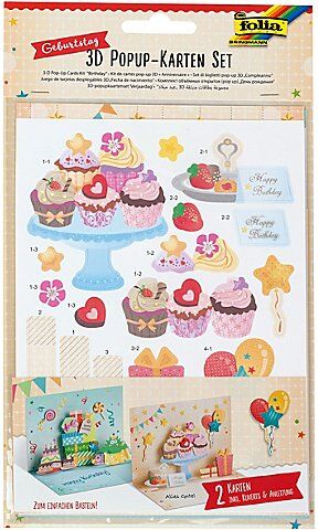 folia 3D-PopUp Karten-Set "Geburtstag", 2 Karten