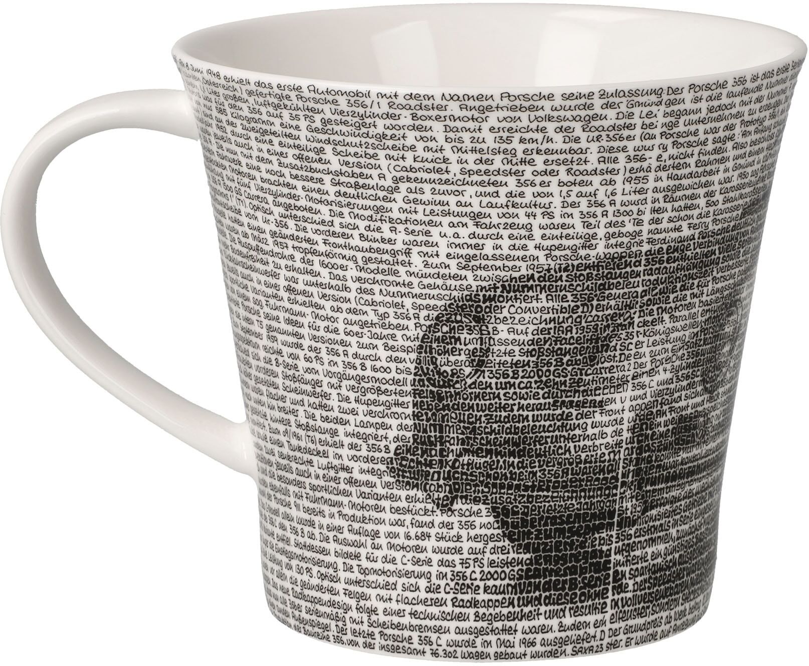 Tasse GOEBEL "Coffee-/Tea Mug Saxa - Porsche 356 Black", schwarz-weiss (bunt), B:10,5cm H:9,5cm, Porzellan, Trinkgefässe, Tasse bunt 9,5cm, 1 Stk.