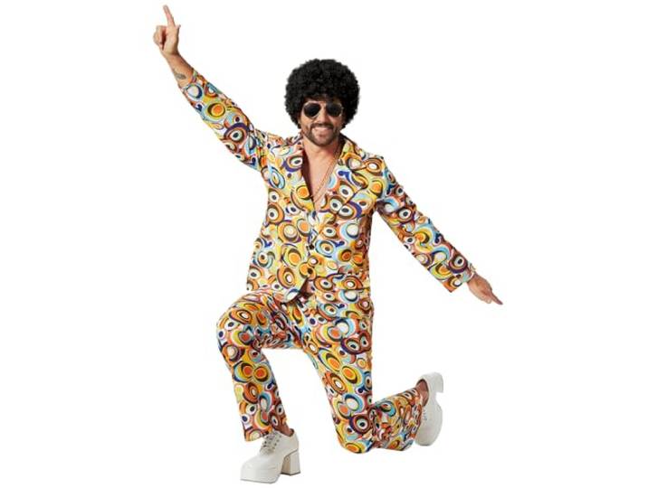 Dressforfun herenkostuum 70er jaren disco retro-cirkelpatroon70s jaren disco retro-cirkelpatroon - L