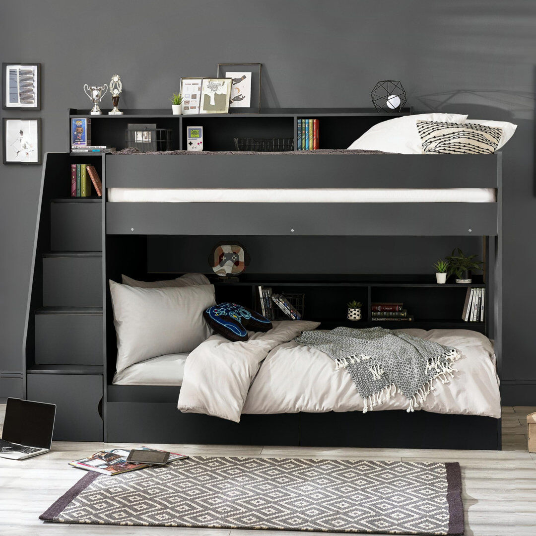 Harriet Bee Caleb Single (3') Bunk Bed with Storage Included Anthracite