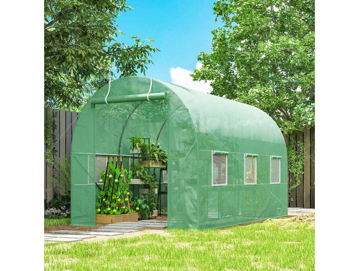 Outsunny Serre Tunnel 7m² Vert Châssis Renforcé 6 Fenêtres