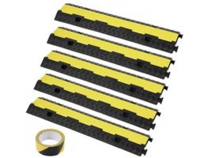 VEVOR Rampe Protection Câble 2 Canaux 5PCS Passage Câble Sol Caoutchouc Capacité 5443 kg/Axe Passe Câble Ralentisseur Modulaire Couvercle Rabattable Ruban Avertissement 15 m pour Intérieur Extérieur 98x24x4,5 cm