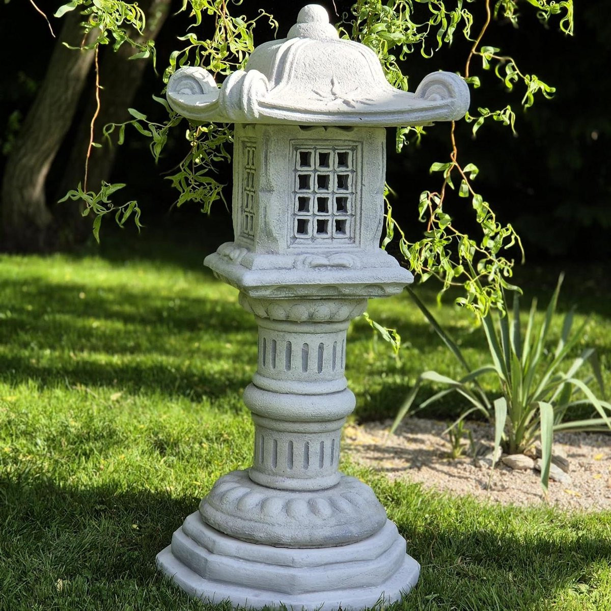 Japanse Stenen Lantaarn Grijs - 4-delige Tuinlamp Decoratie - Hoogte: 97 cm