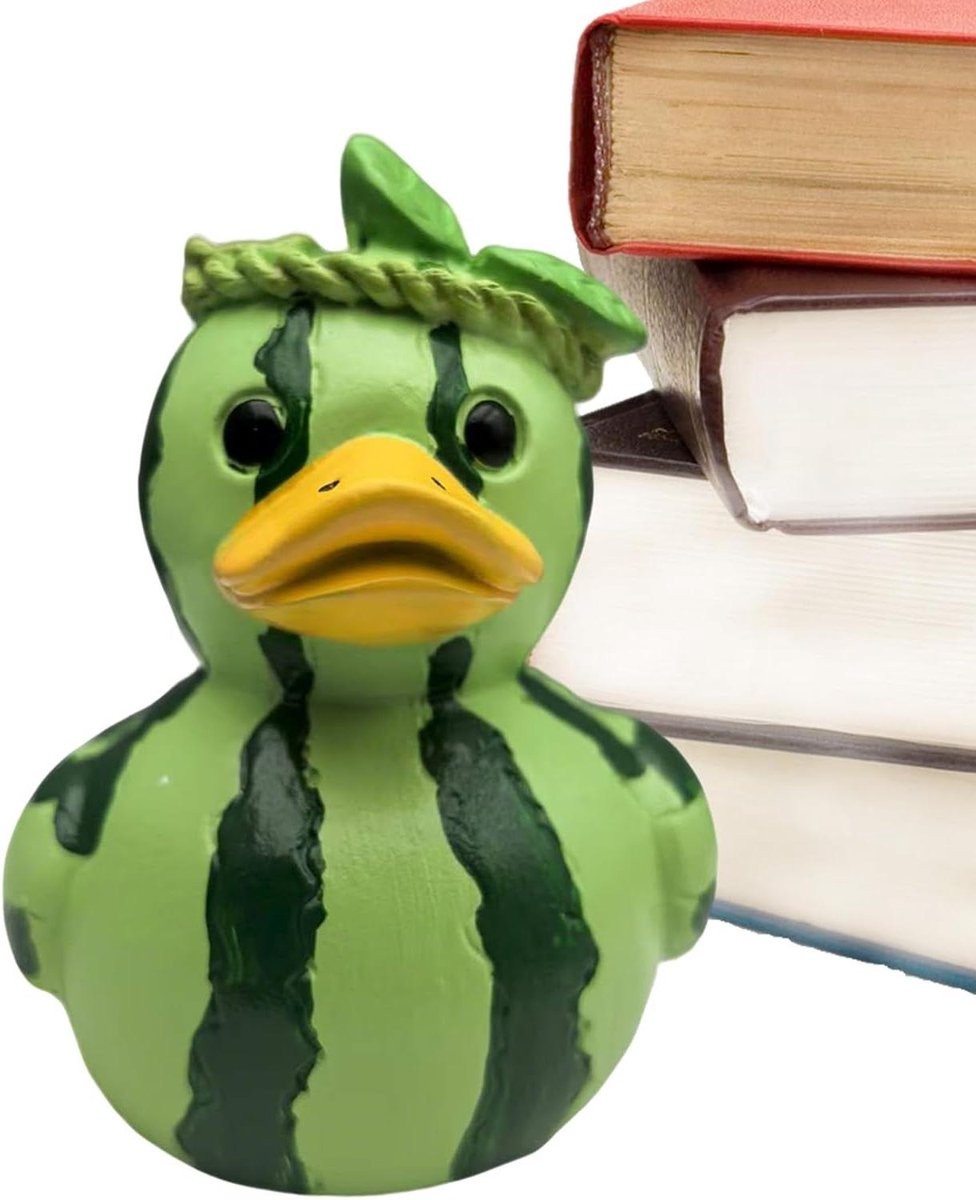 Groen Bureau Eend Decor Klein Beeldje met Fruit Vorm, Hoogte: 9 cm