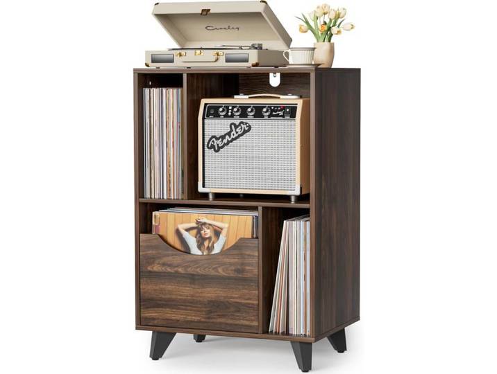 Meuble Platine Vinyle Avec Tiroir De Rangement Table D'Appoint En Bois Pour Tourne-Disque Et Enceintes Rangement Vinyles