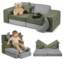 Relaxdays 10-tlg. Kinder Spielsofa modular Dunkelgrün,Grau