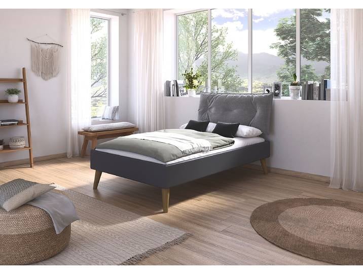 Bettgestell Mavi - Webstoff 120 x 200cm Webstoff Grau/Graumetallic Eiche