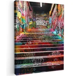 LEINWANDBILD Treppe - Graffiti - Farben - Kunst Room Decor 30x40 cm