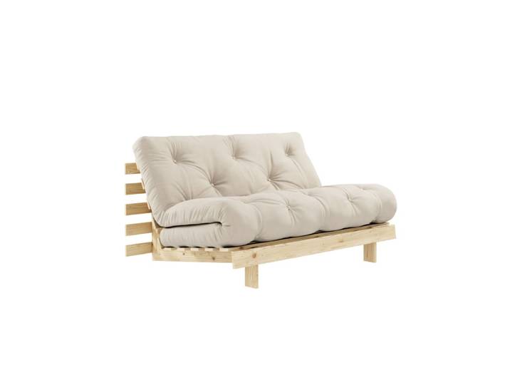 Canapé convertible en pin massif avec futon beige 140x200