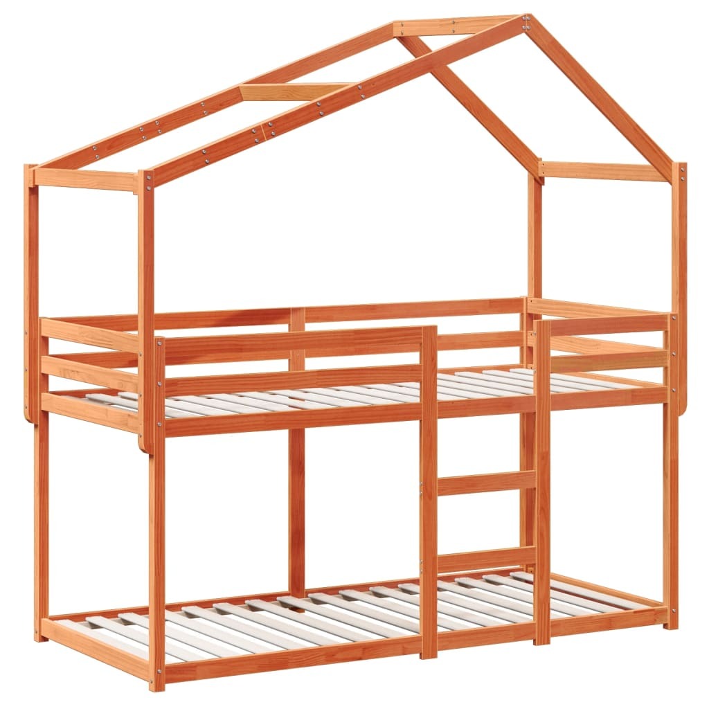 Maison Exclusive - Etagenbett mit Dach Wachsbraun 90x190 cm Massivholz Kiefer