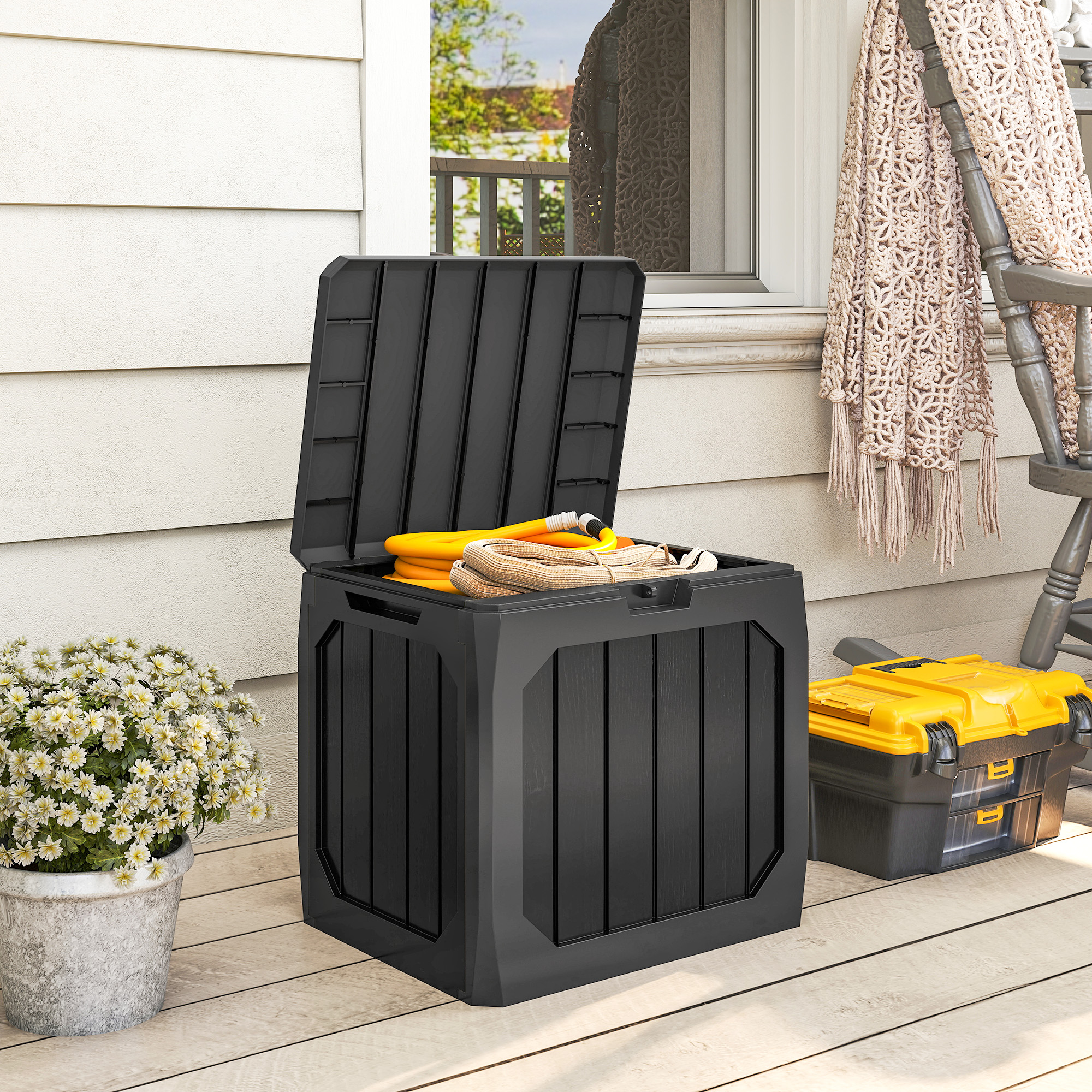 Outsunny Baule da Giardino 121L in Plastica con Maniglie e Impermeabile, 56x45x53 cm, Nero   Aosom Italy