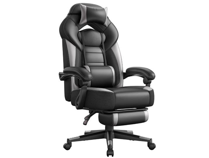 Fauteuil de bureau repose-pieds télescopique noir et gris