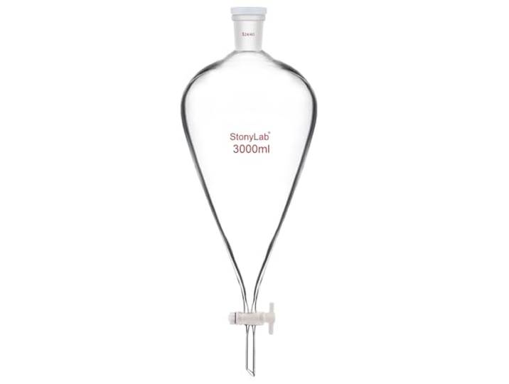 StonyLab 3000 ml Trichter aus Borosilikatglas, Separatory Funnel, Schwerwandig Konisch mit 24/40 Gelenken und PTFE-Absperrhahn - 3000 ml
