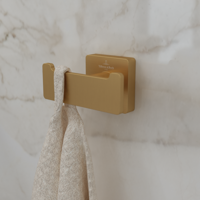 Villeroy und Boch Elements Striking Doppel-Handtuchhaken TVA15201200076 brushed gold, 80x44x45mm