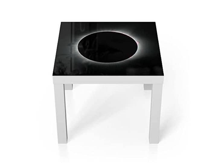 DEQORI Glastisch weiß klein 55x55 cm Motiv Sonnenfinsternis ausgefallener Beistelltisch aus Glas Hochglanz Couchtisch fürs Wohnzimmer moderner Couch Tisch mit Design