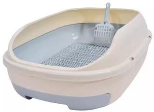 Inspired Finds CleanFlow Extra Large Semi Closed Double Layer Cat Litter Box With Drawer & Splash Guard grey Blue l