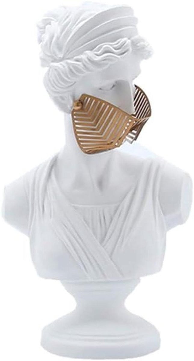 Venus Bust Sculptuur Griekse Godin Standbeeld Woondecoratie Wit met Goudkleurig Masker Hoogte: 40 cm