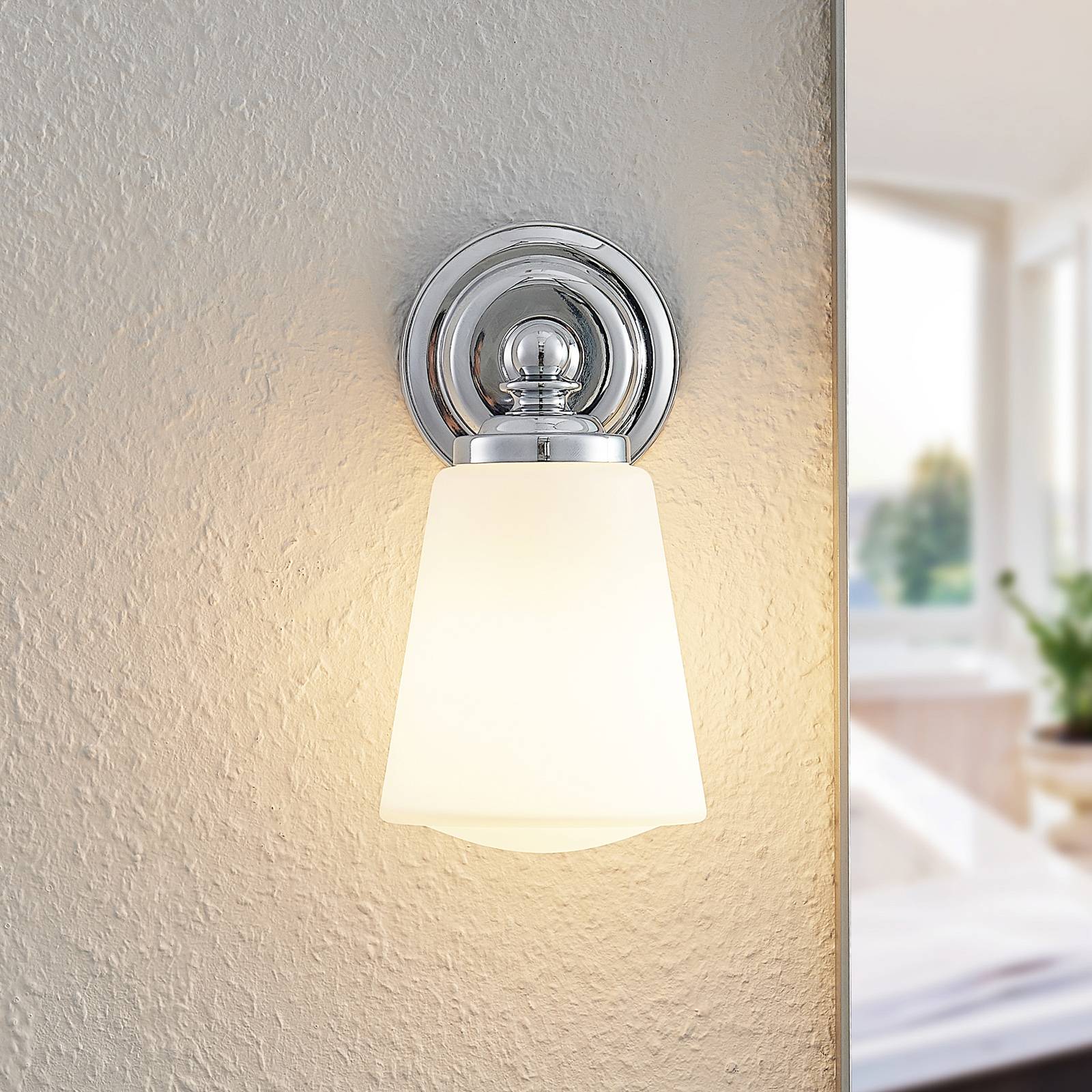 Wall Light Mahdi Arcchio, dimmable, Chrome / silver, Bathroom, Glass, Modern, Wall Light