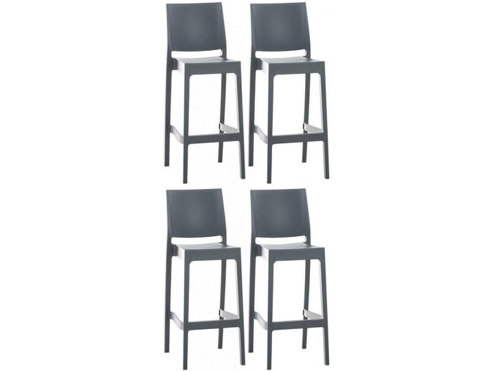 CLP Barhocker 4er Set Kunststoff dunkelgrau, Dunkelgrau, 45x105x51 cm, Esszimmer, Barmöbel, Barhocker