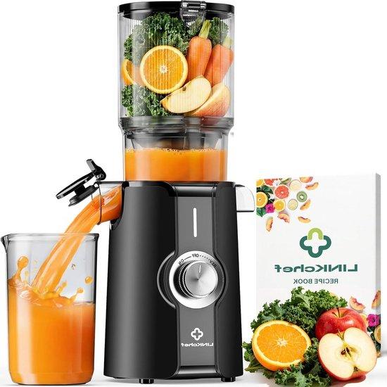 Slowjuicer - Kaltpressen-Zentrifuge - Für die Zubereitung gesunden Saftes - Extra breite Einfüllöffnung - 200 Watt - Schwarz